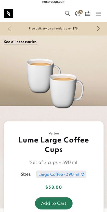 Nespresso Lume Collection set 2 cani nou