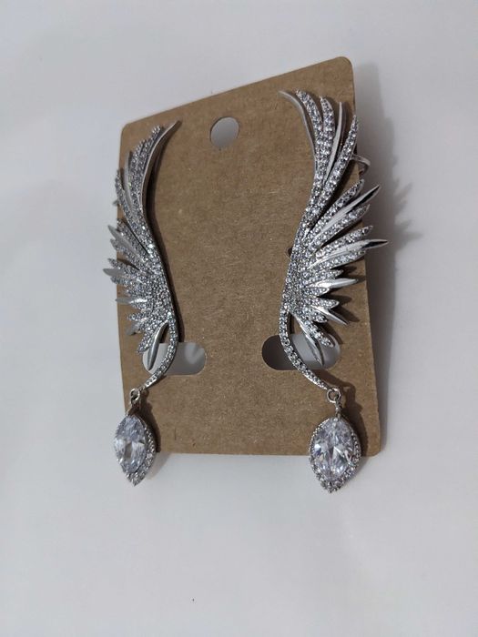 Cercei statement ear cuff cu cristale, prindere dublă, noi