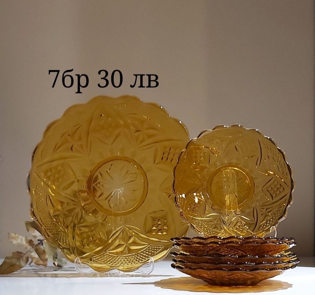 Сервиз за торта чай плато фруктиера  Бохемско стъкло