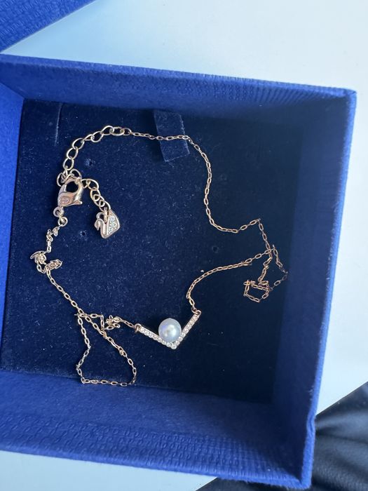 Сребърно Колие Swarovski цвят розово злато с перла