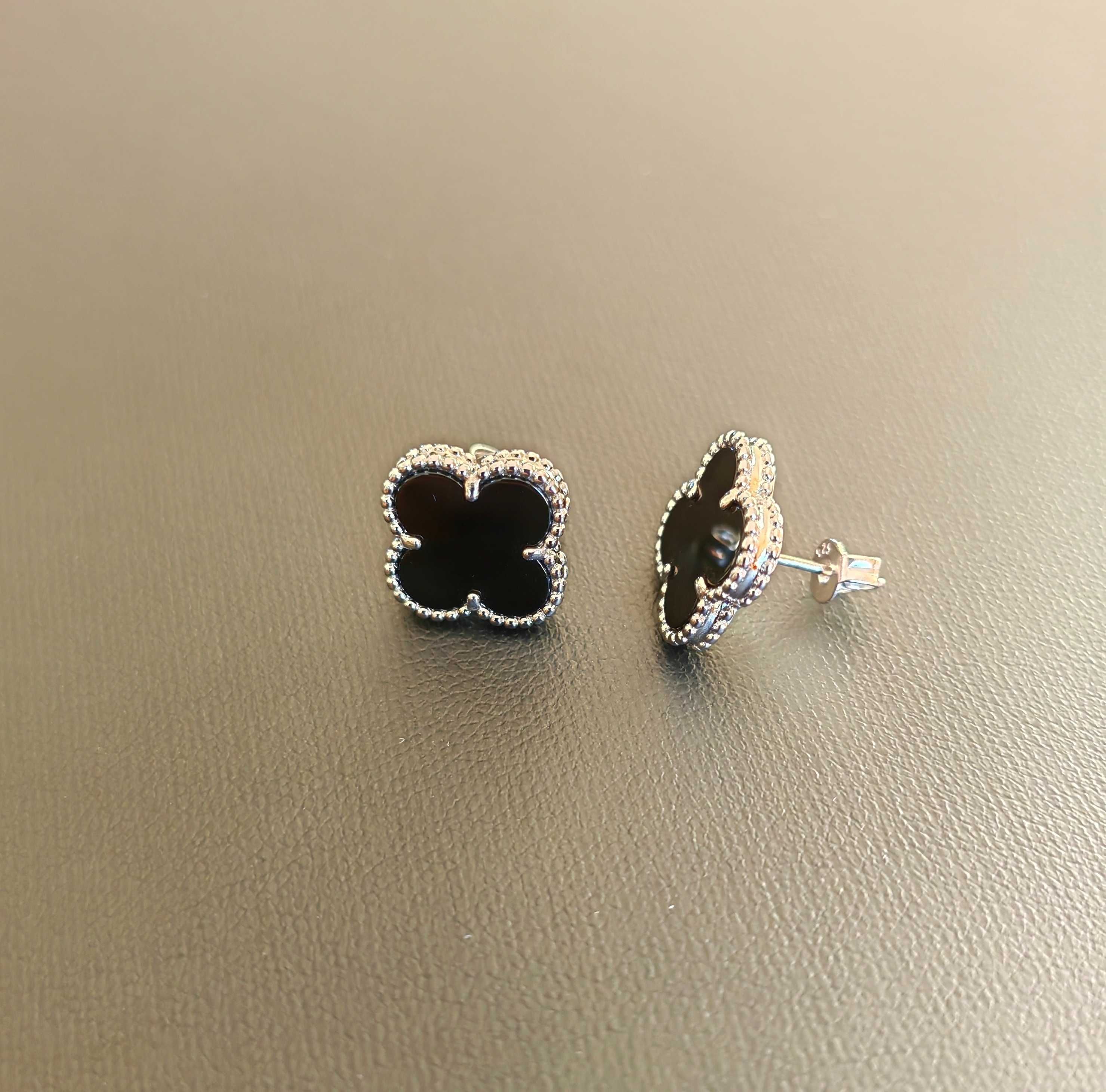 Сребърни обеци с черен оникс - Van Cleef & Arpels VCA Vintage Alhambra
