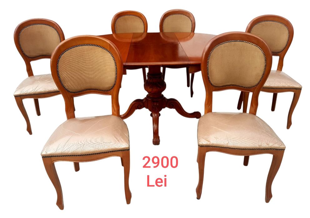 Set Baroc MASA cu SCAUNE Lemn Masiv Sculptat Manual