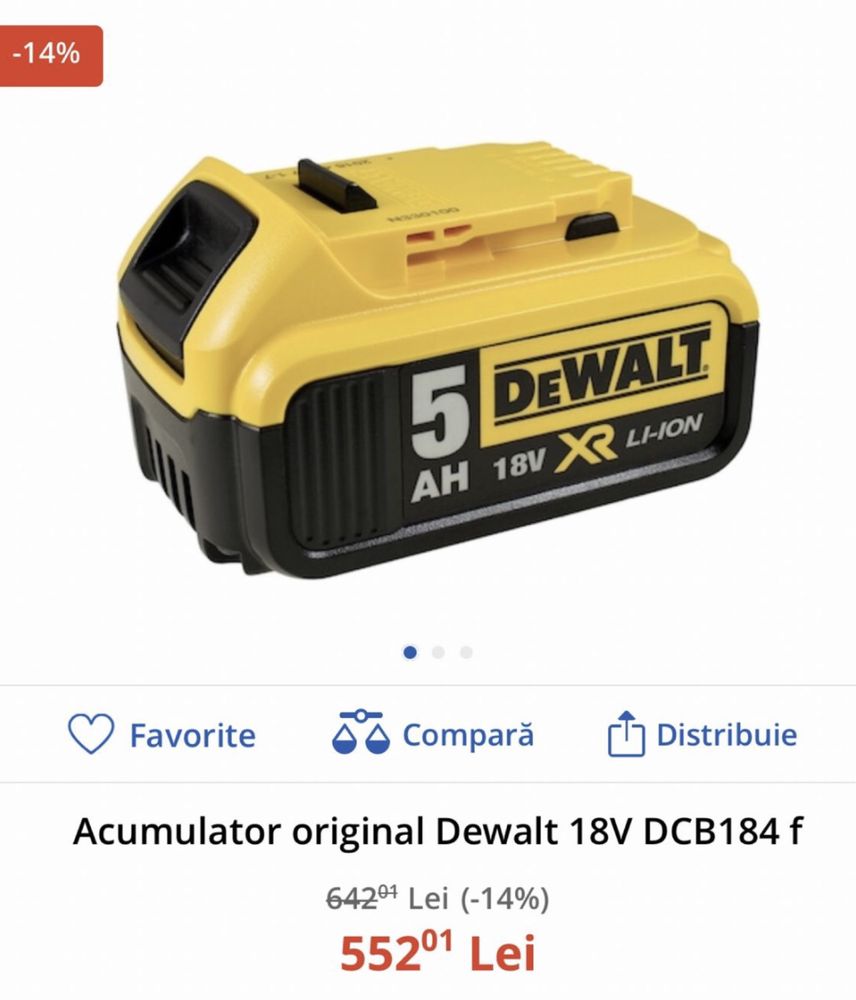 Cadoul perfect:Acumulator-DCB184 XR,18V,5Ah, aparate/DeWALT, original