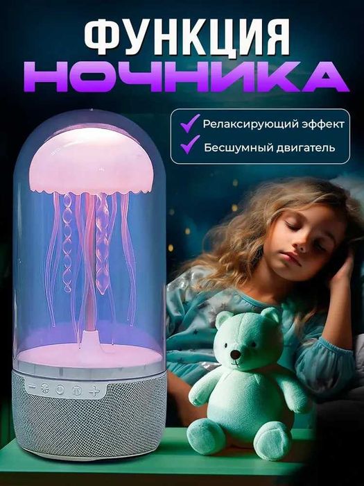 Умная колонка-светильник “Медуза”, Bluetooth, ночник-лампа, проектор