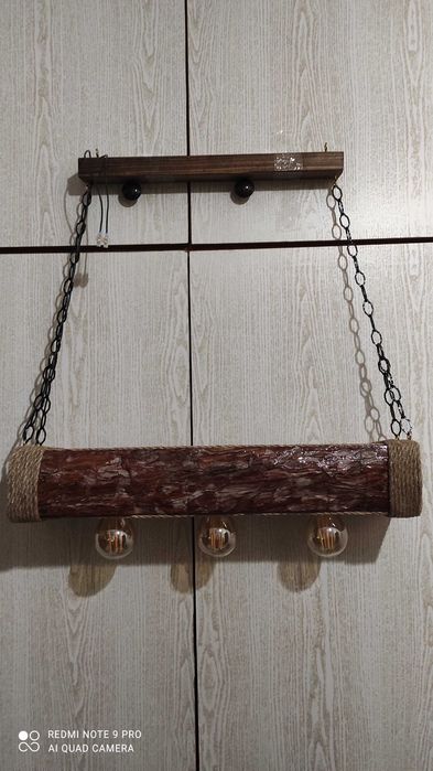 Уникален Дървен полилей с БОРОВА кора, ръчна изработка последна бройка