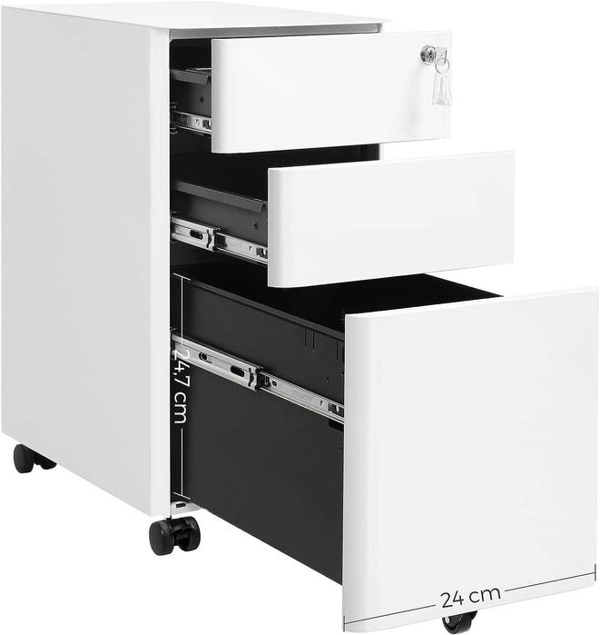 Rollbox metalic White 30, casetiera de birou metalica, alba 30 cm lat