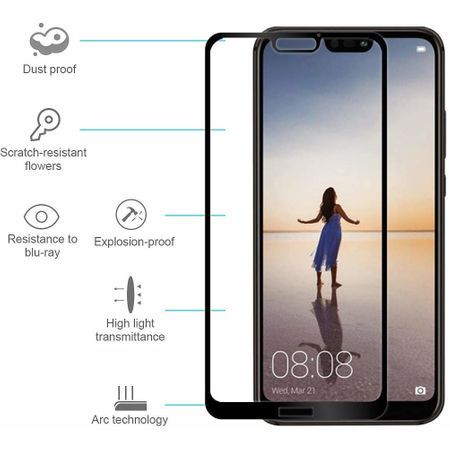 Folie de sticla FULL GLUE pentru Huawei P20 Lite, GloMax 5D Negru