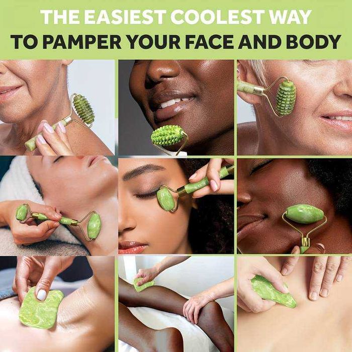 Set din 3 piese de jad pentru masaj complet GUA SHA facial si corp