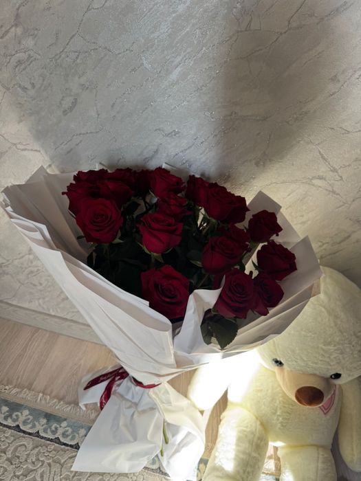 Мишка мен гул 21шт розы