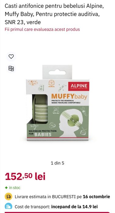 Casti antifonice bebe - Alpine, Muffy Baby, protectie auditiva