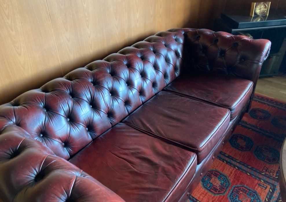 Честърфийлд диван естествена кожа chesterfield Бордо