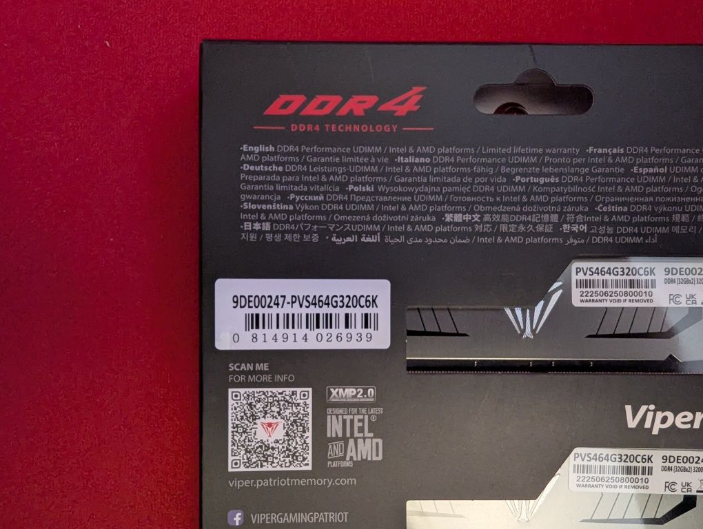 НОВА RAM памет: 64GB (2x32GB) Patriot Viper Steel, DDR4-3200, CL16