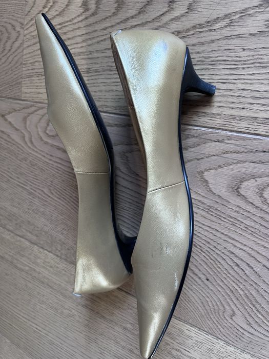 Pantofi aurii piele naturală, toc mic elegant (ATENA, mărimea 40)