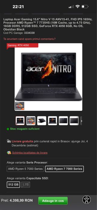Laptop Gaming ACER Nitro V15