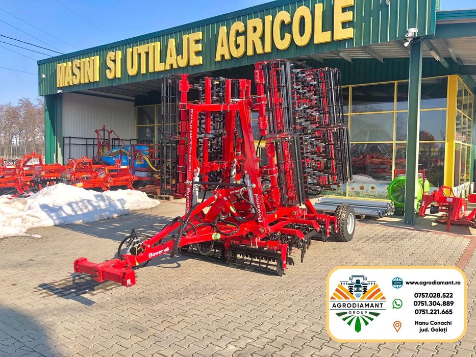 Awemak cultivator tractat full hidraulic 6.0m combinator cu roti de transport, bara nivelatoare, tavalugi, nou