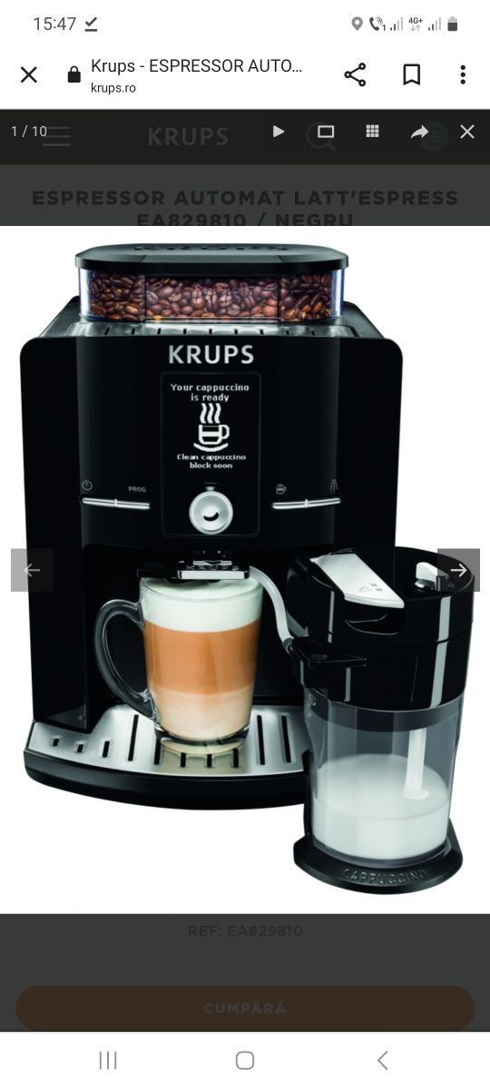 ESPRESSOR automat  KRUPS  LATT'ESPRESS EA829810 ,sigilat