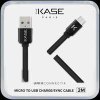 Плосък към Micro USB кабел (2m) за Android, Черен