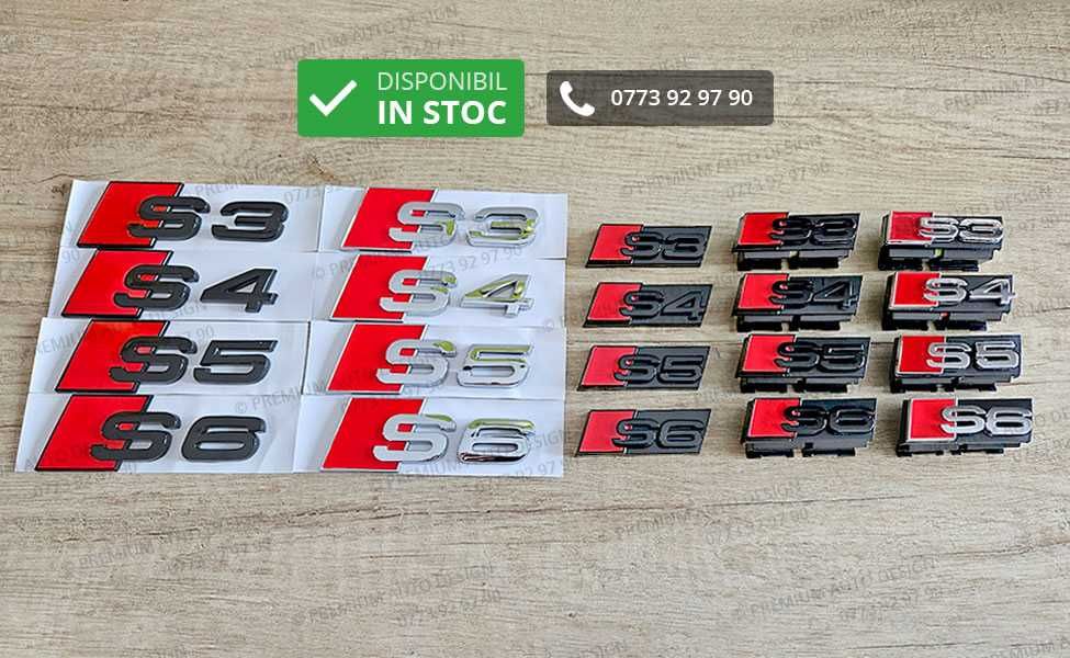 Set embleme / sigle metalice (crom sau negre) - Audi S3 / S4 / S5 / S6