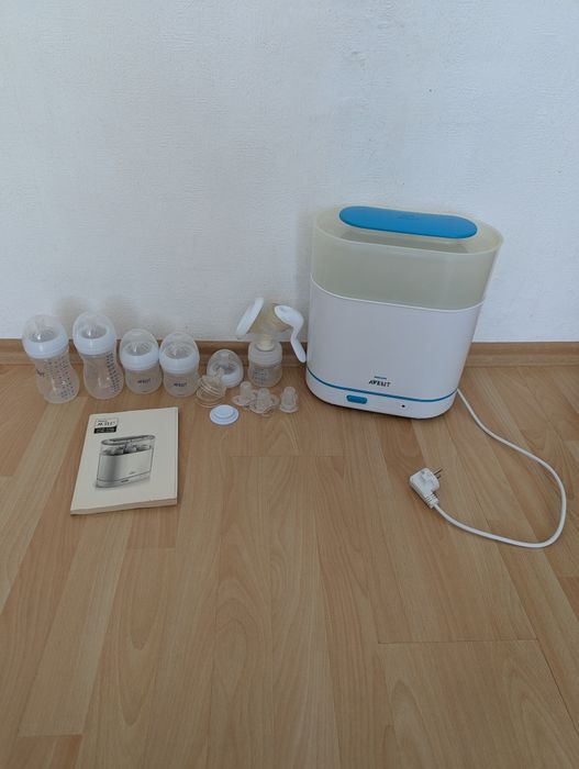 PHILIPS AVENT - стерилизатор, ръчна помпа за кърма + шишета