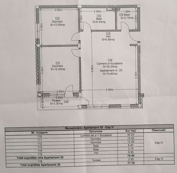 Apartament 3 camere,74mp,str.Subcetate(zona Parcul Poligon),Floresti,