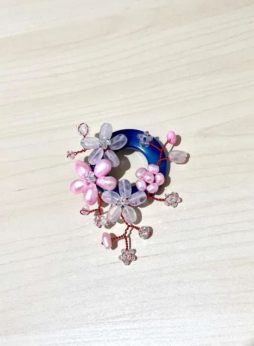 Brosa handmade agat perle de cultura, cuart roz