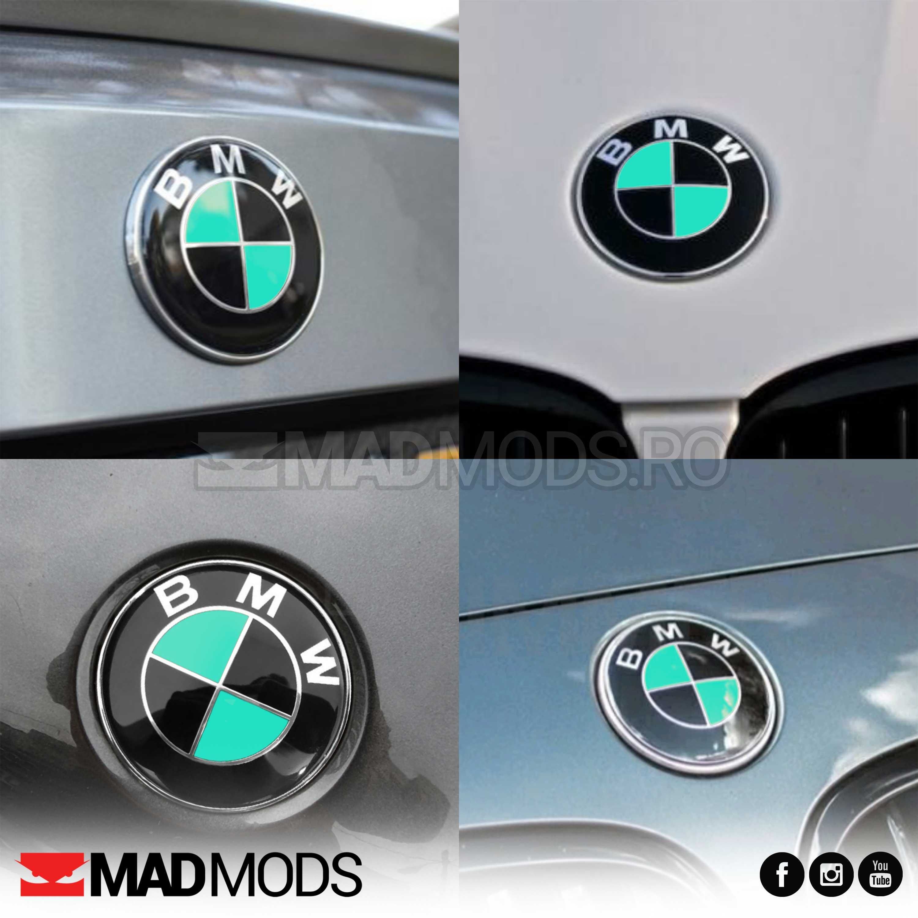Set Stickere Embleme Negru cu Turcoaz BMW Seria 1 2 3 4 5 6 7 8 X i M