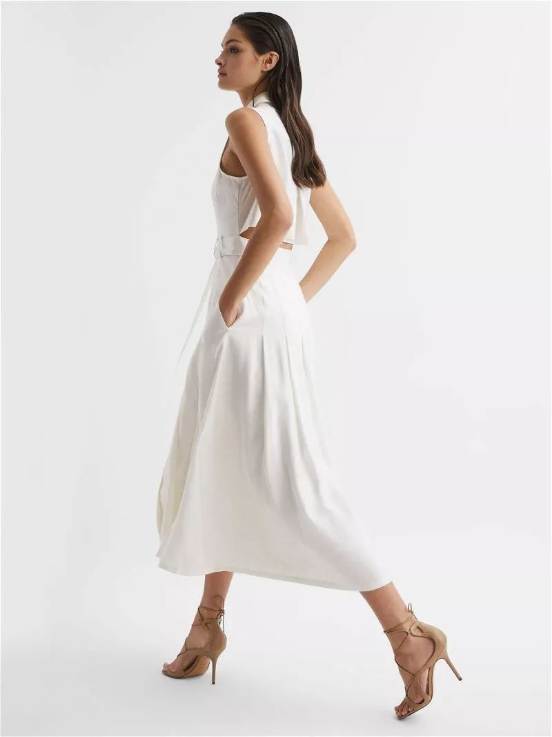 Reiss Milena Button Front Midi Weiss