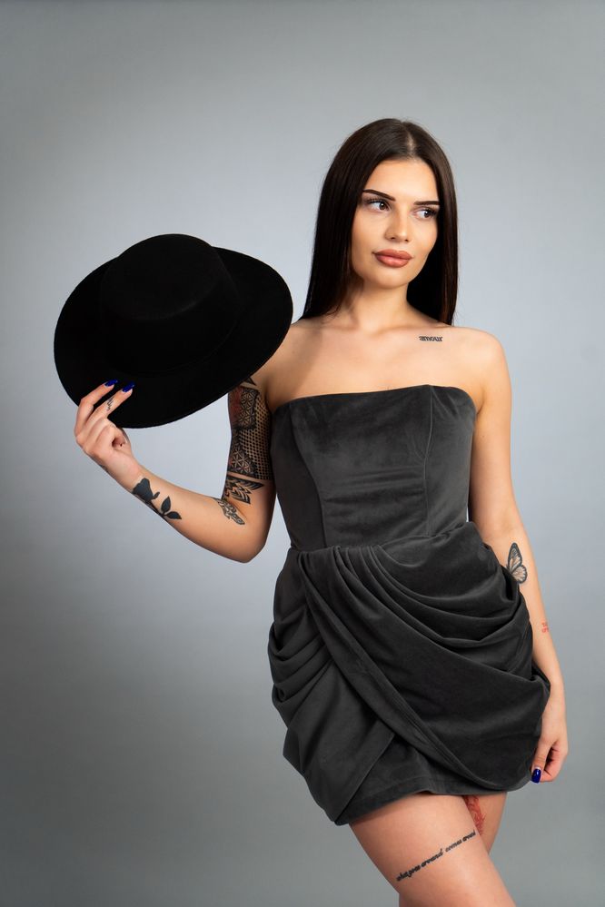 Официална сива рокля велур
