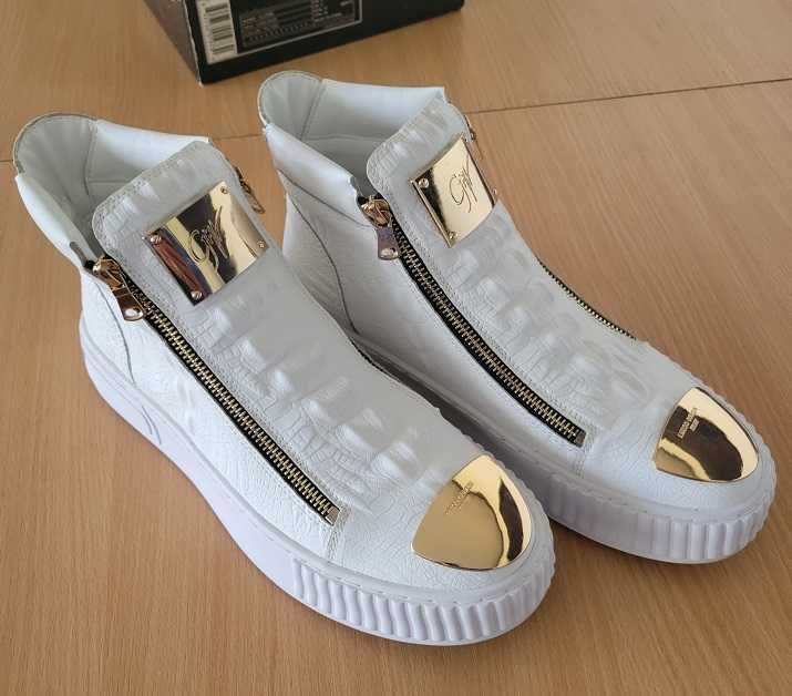 Gehete Adidasi barbati piele naturala model crocodil alb auriu 42 nou