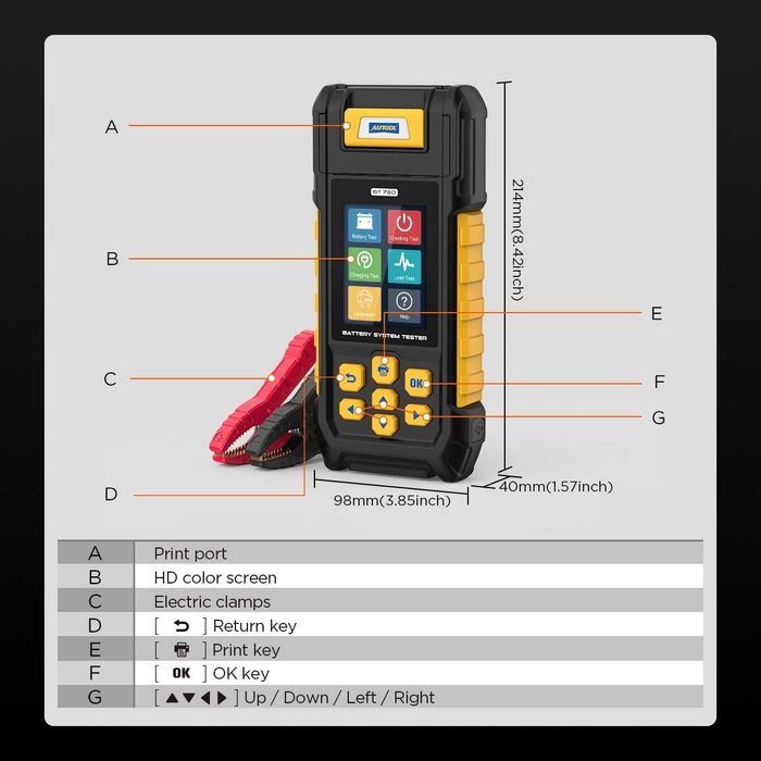 Тестер за акумулатор с принтер, AUTOOL BT760