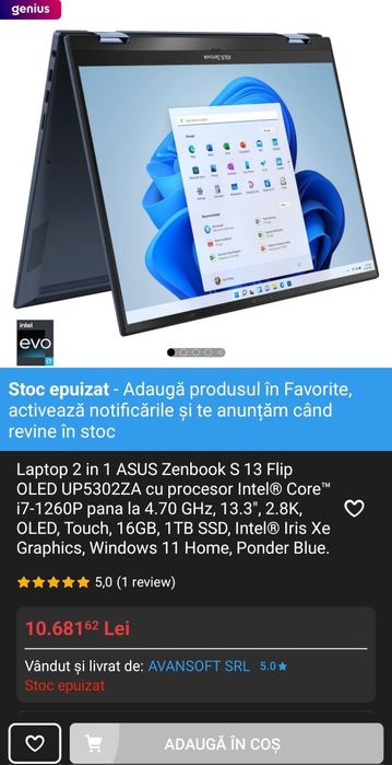 Laptop 2 in 1 ASUS Zenbook S 13 Flip OLED UP5302ZA