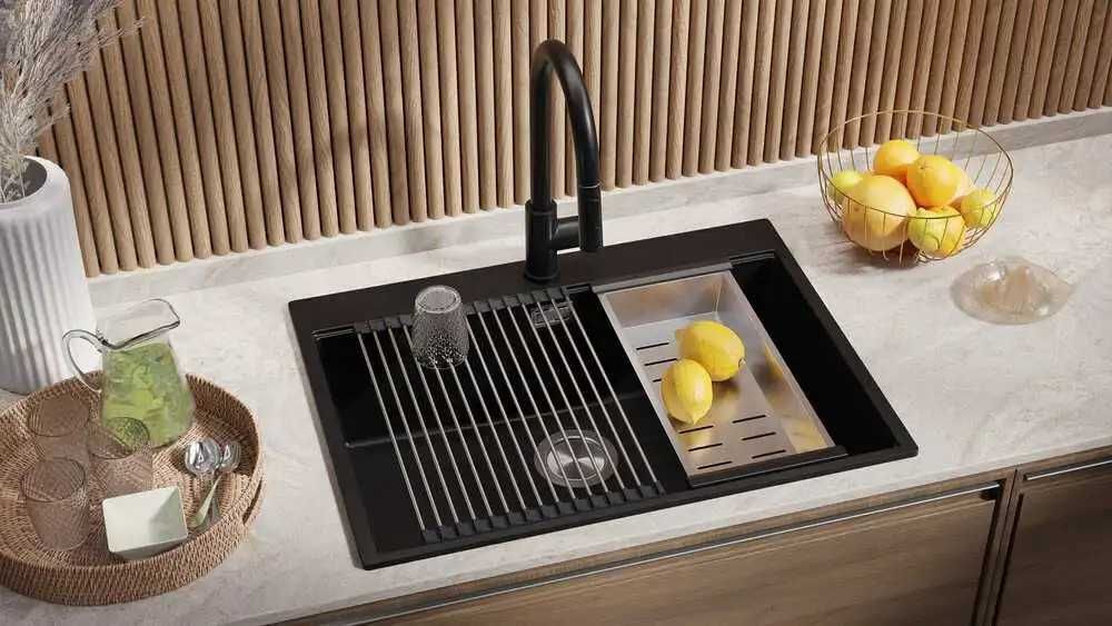 Черна Кухненска Мивка от гранит модел XXL Осло 70 Top 680 x 500 mm