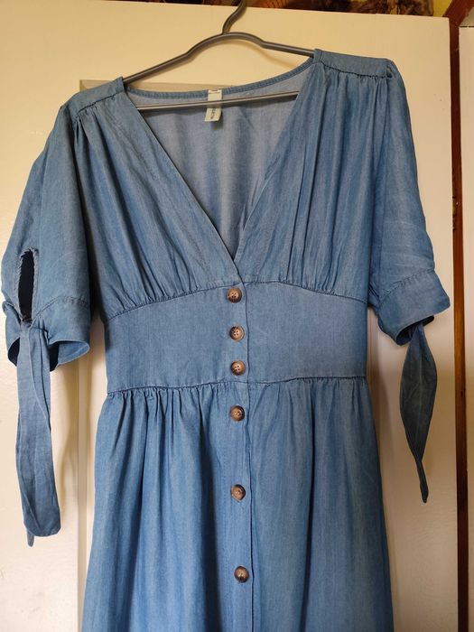 Лятна тънка дамска дънкова рокля с къс ръкав