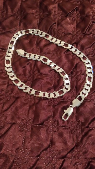 Масивен сребърен ланец, масивна сребърна гривна. В кутия