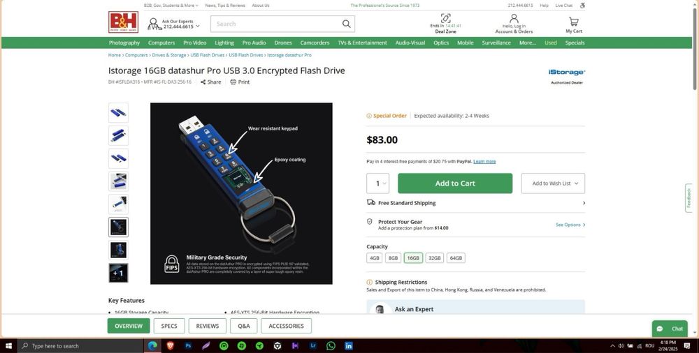Secure USB 3.0 Flash Drive 16 GB by Datashur Pro