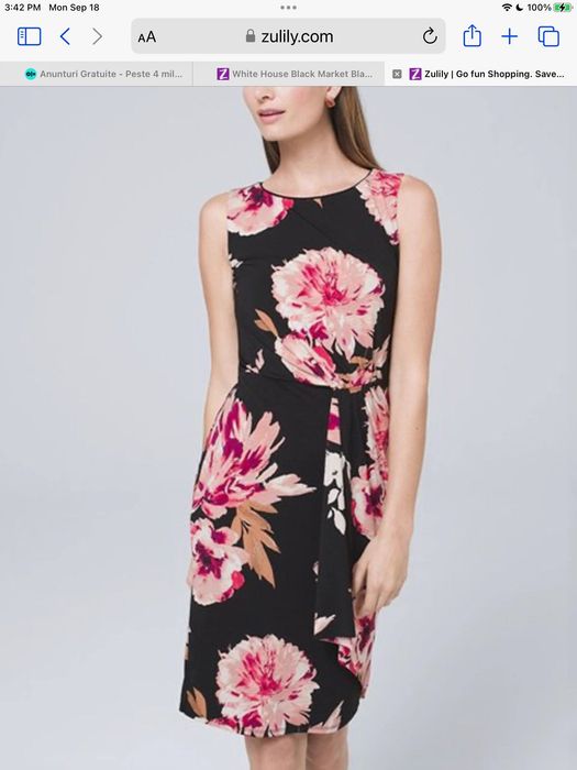 Vând rochie White House/Black Market, noua, mărime 34/35, negru-floral