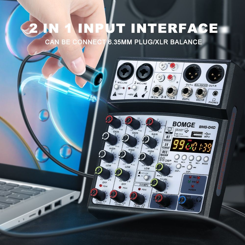 Смесителен пулт BMG-04D DSP99 UPGRADE, DJ Mixer, Bluetooth, USB Player