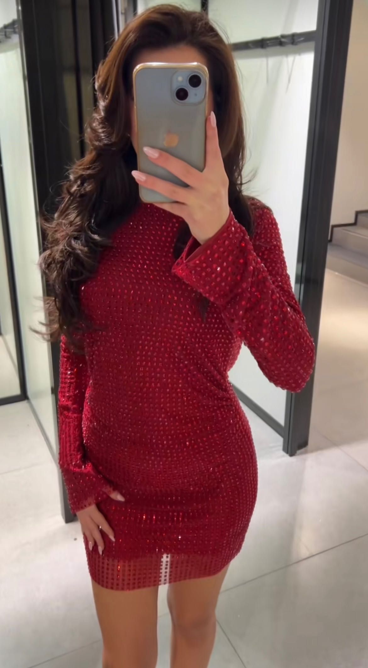Нова червена блестяща рокля Zara