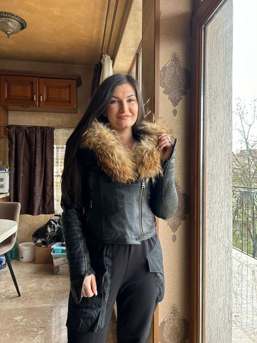 Haina de piele cu blana naturala