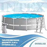 Бассейн Intex 366×99 см каркасный Basseyn в комплекте филтр лестница