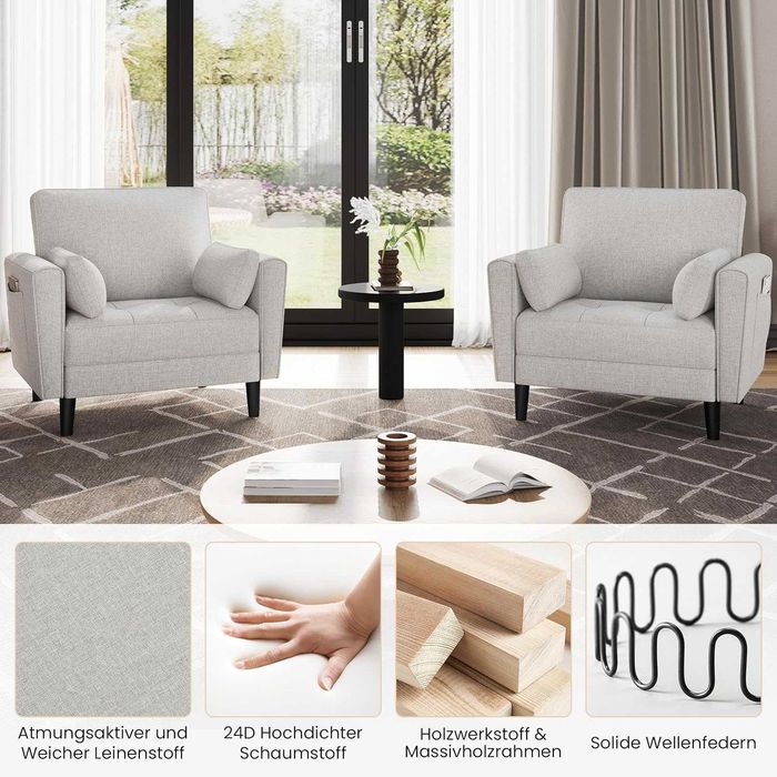 Fotoliu modern cu perne laterale și buzunare laterale |S 614586 Griege