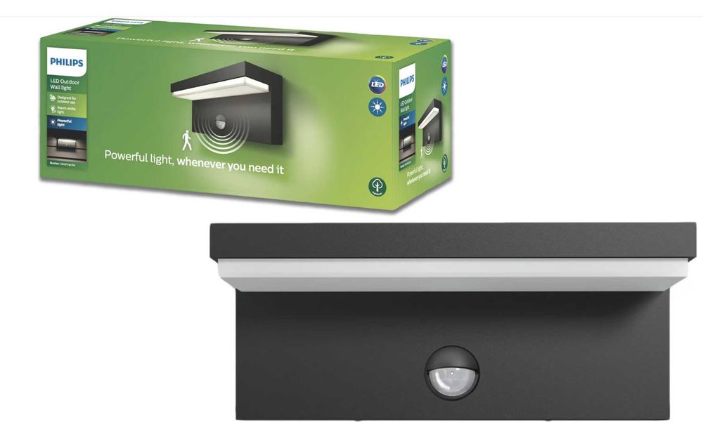 Aplica LED integrat de exterior Philips Bustan, cu senzor miscare