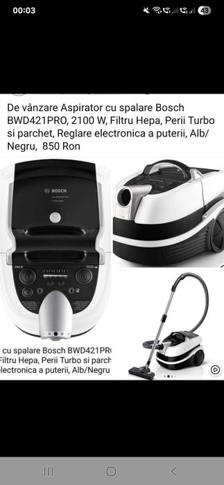 Aspirator bosch cu spalare