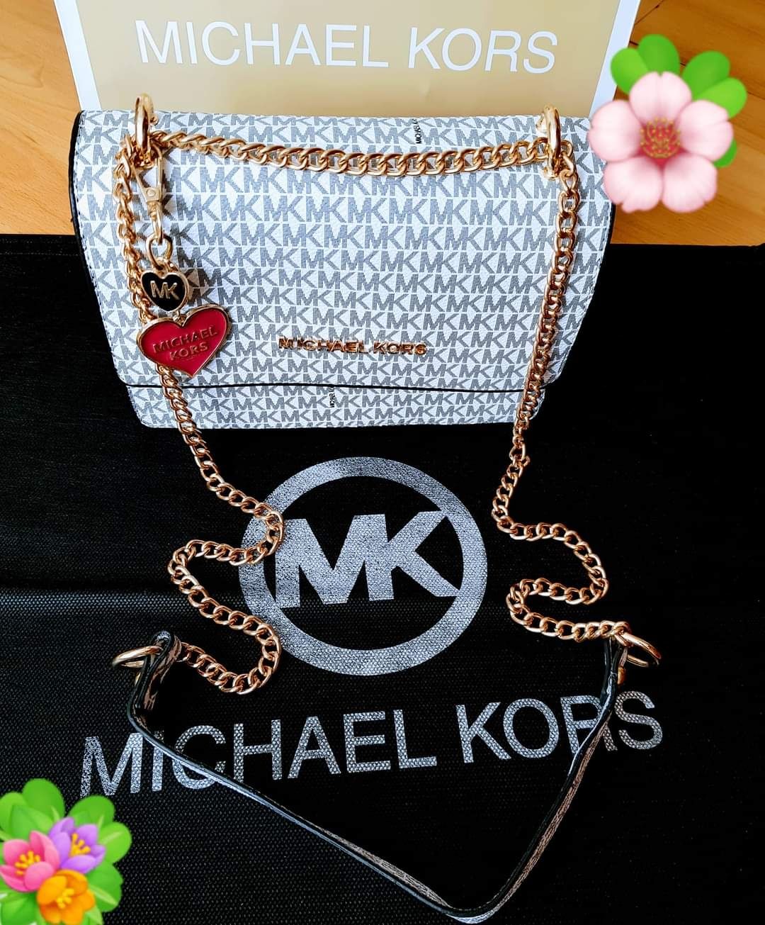 Genti mini Michael Kors/logo metalic auriu/Italia,saculet,etichetă