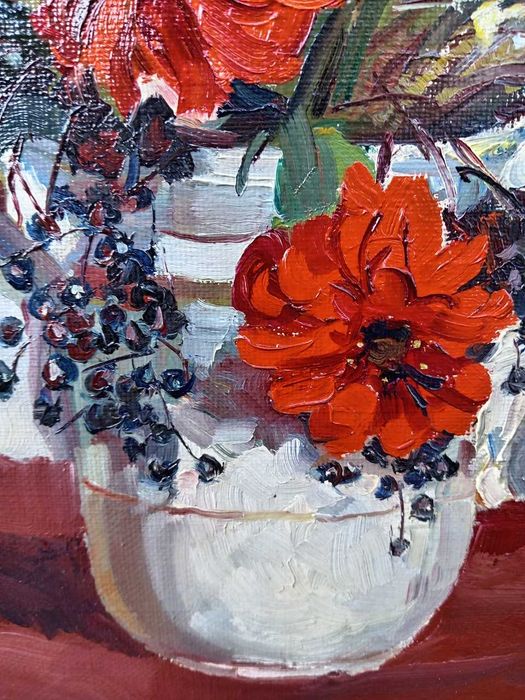 Tablou vechi - vaza cu flori - semnat C. Baba