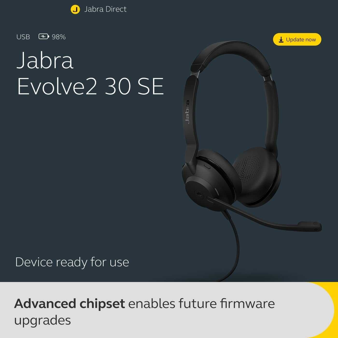Jabra Evolve2 30SE Кабелни шумопотискащи стерео слушалки с 2 микрофона