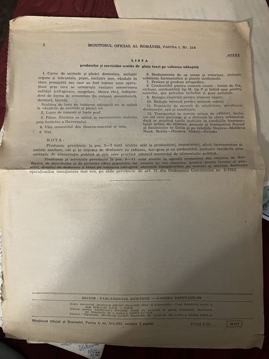 Monitorul Oficial al României – 31 august 1993 (Ordonanța TVA)