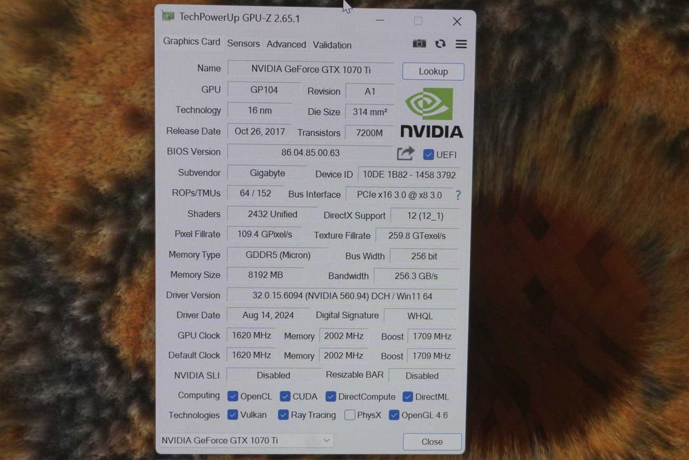 Видеокарта, GPU Nvidia GTX 1070 Ti GIGABYTE G1 Gaming 8GB Вкл. ДДС