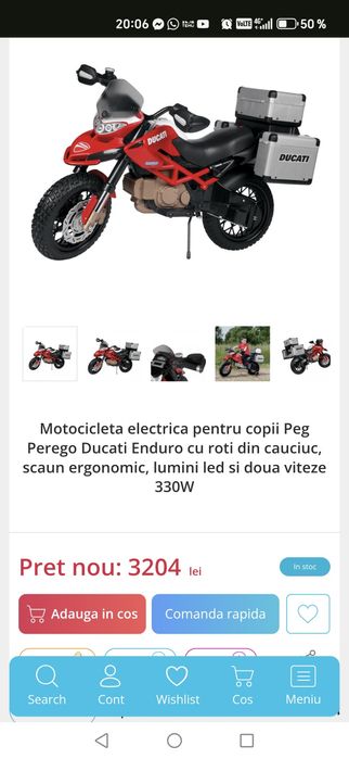 Motocicleta electrica copii 400w, Ducati Peg Perego