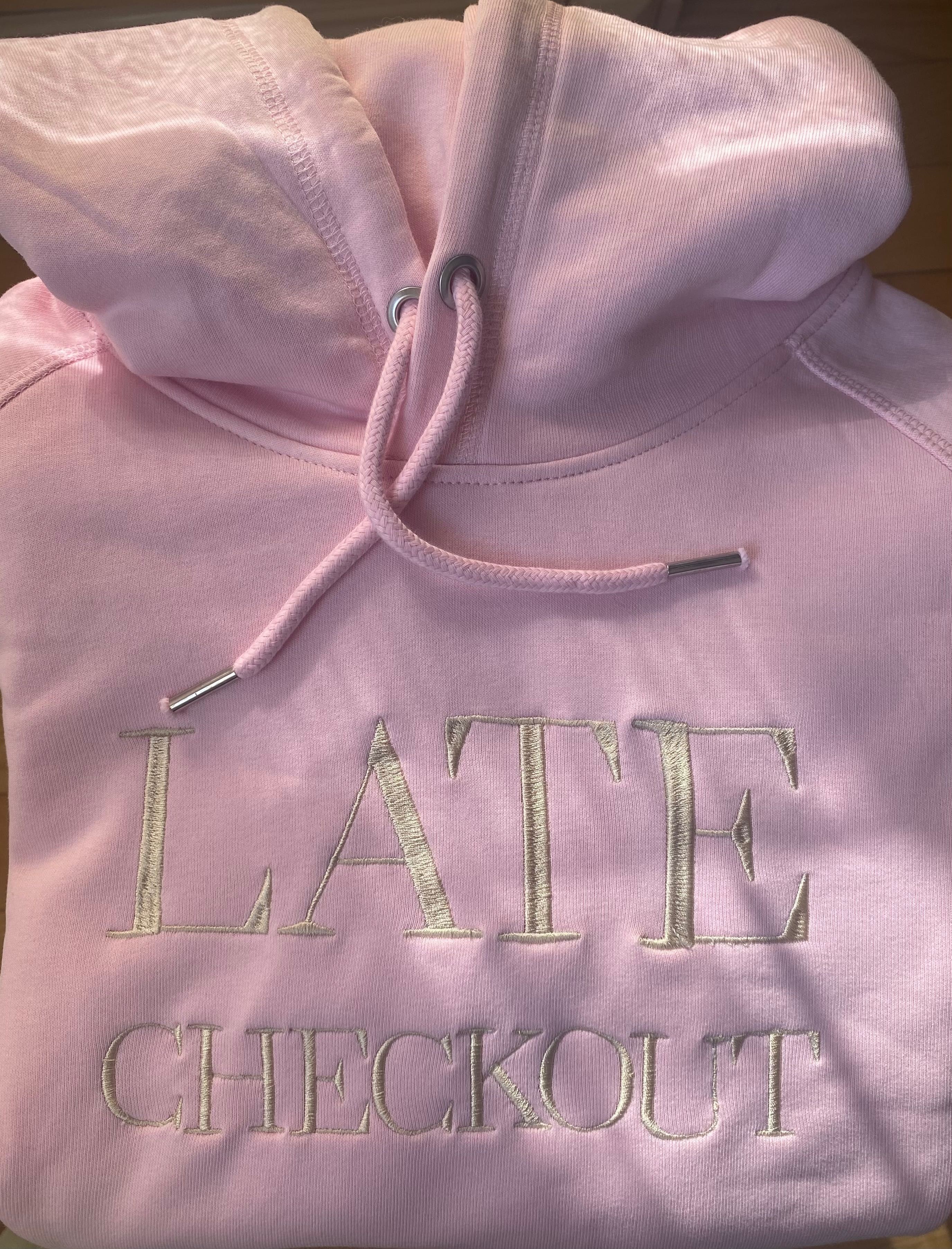 Бродиран суитшърт, бледо розов, ‘Late Checkout’, S размер